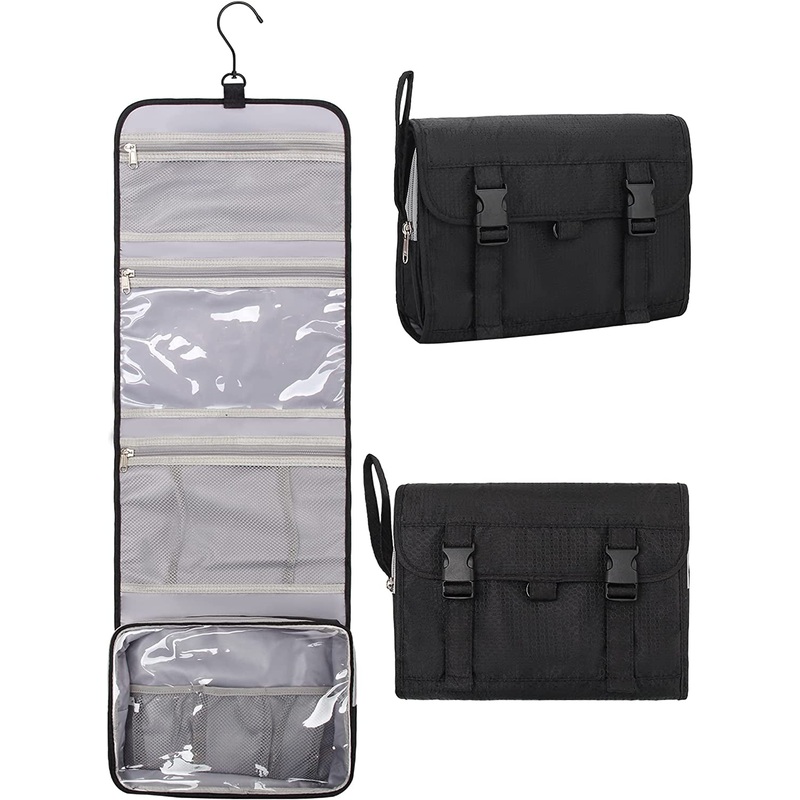 Travel Hanging Toiletry Bag, Large Shaving Bag, Waterproof Cosmetic Organizer Bag, Black
