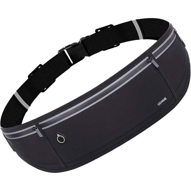 USHAKE Slim Running Belt, Workout Fanny Pack for Men Women,Exercise Waist Pack for Apple Iphone Holder, Runner Belt for Running Walking Cycling Camping Gym Black