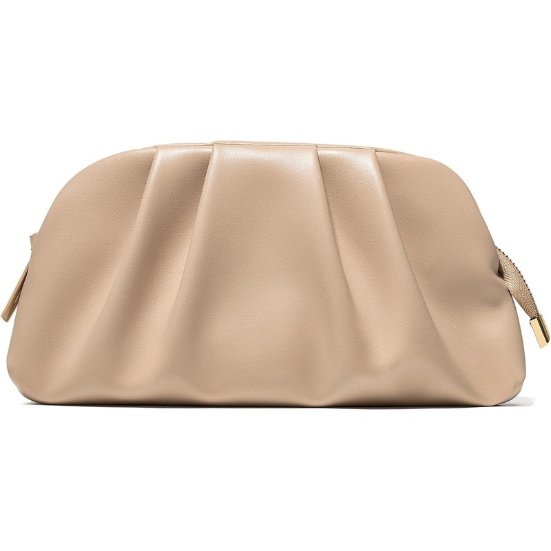 Womens Leather Clutch, Soft Pleated Evening Bag with Detachable Chain