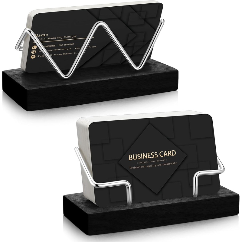 Wood Business Card Display Stand for Desk, 2 Pack Black