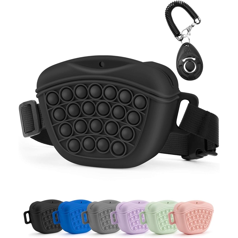 1.67 Cup Dog Silicone Treat Pouch with Training Clicker 2.0-Upgrade, Magnetic Closure with Adjustable Belt