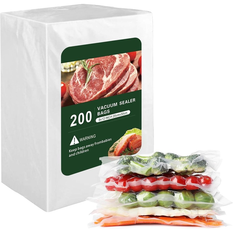200 Pack Heavy Duty Food Vacuum Sealer Bags, 8'' x 12'' Quart Size, BPA Free for Food Storage, Sous Vide
