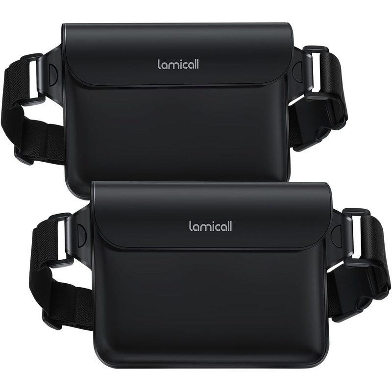 2Pack Waterproof Fanny Pack with Double Velcro & Adjustable Elastic Waist Strap, Black