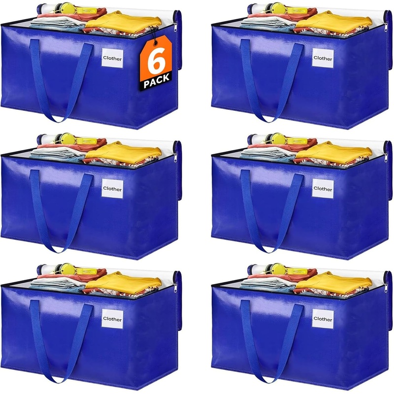 88L Moving Bags with Handles, Heavy Duty Zippers & Tag Pockets for Moving & Seasonal Storage, 6-Pack