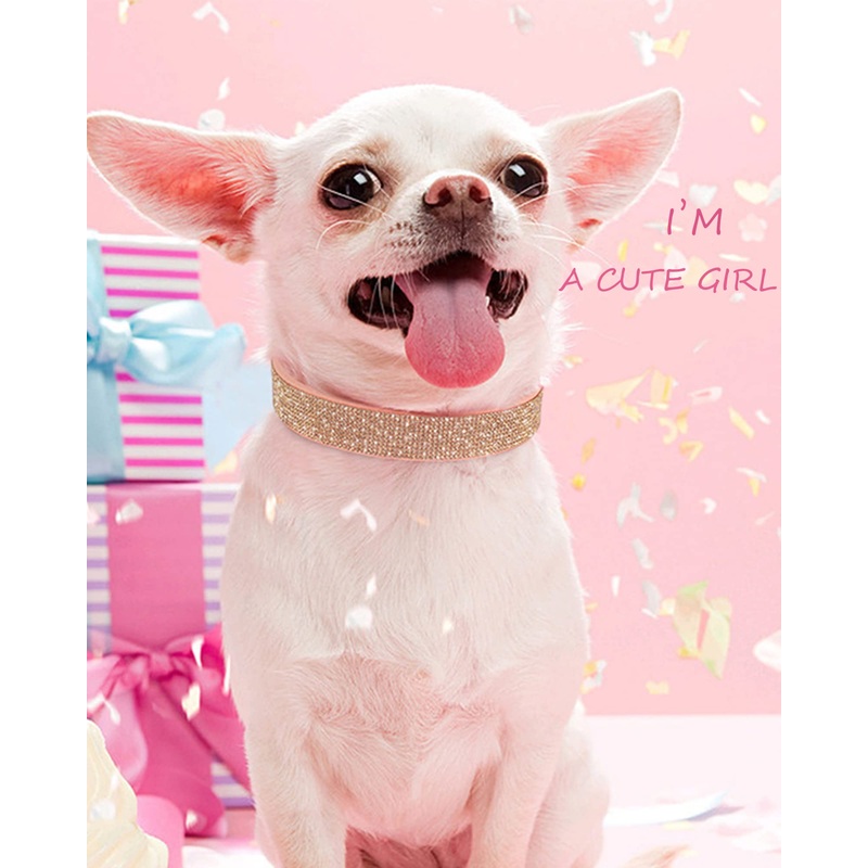 Aecllcea Pink Dog Collar for Small Dogs, Adjustable Leather Suede Rhinestone Dog Collars, S-Pink
