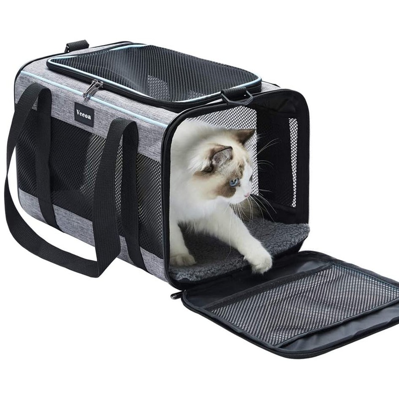 Cat Dog Carrier for Pets Up to 16 Lbs, Soft-Sided with Removable Fleece Bed for Travel