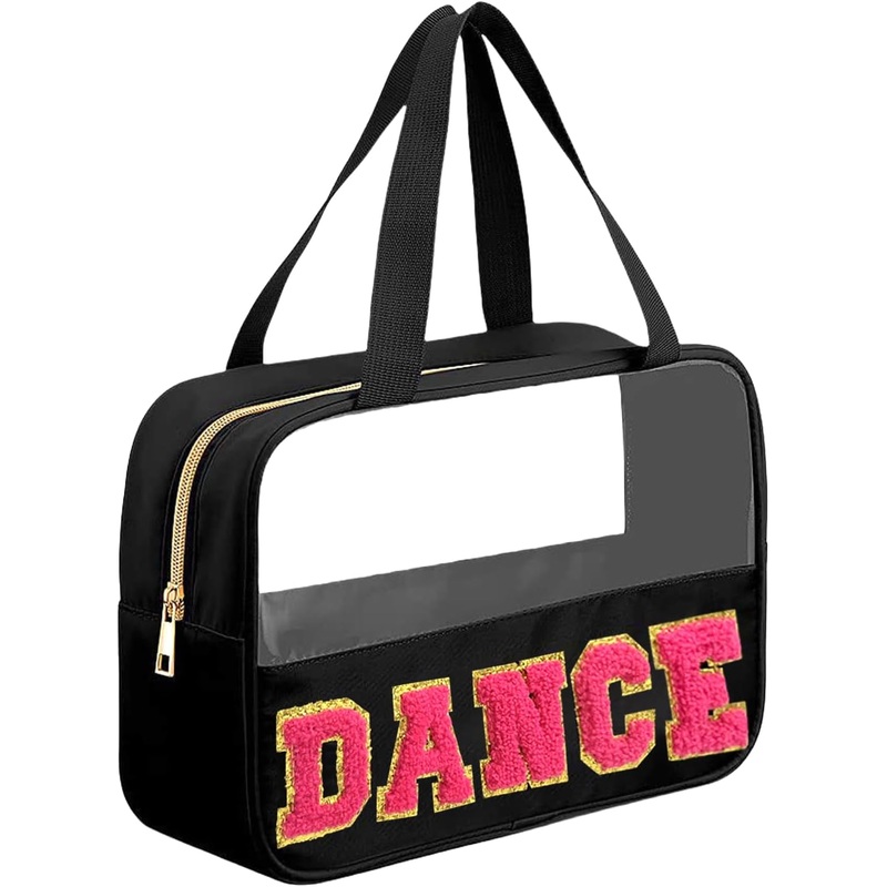 Chenille Letter Dance Bag with Handle and Zipper Makeup Toiletry Bag