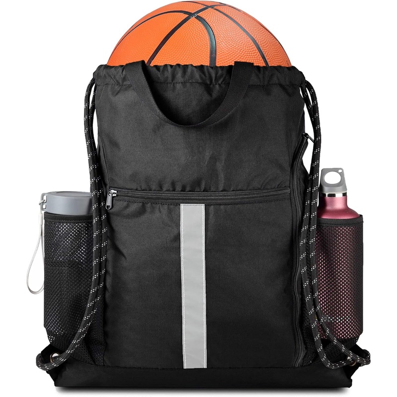 Drawstring Backpack With Shoe Compartment & Two Water Bottle Holder Sports Gym Bag