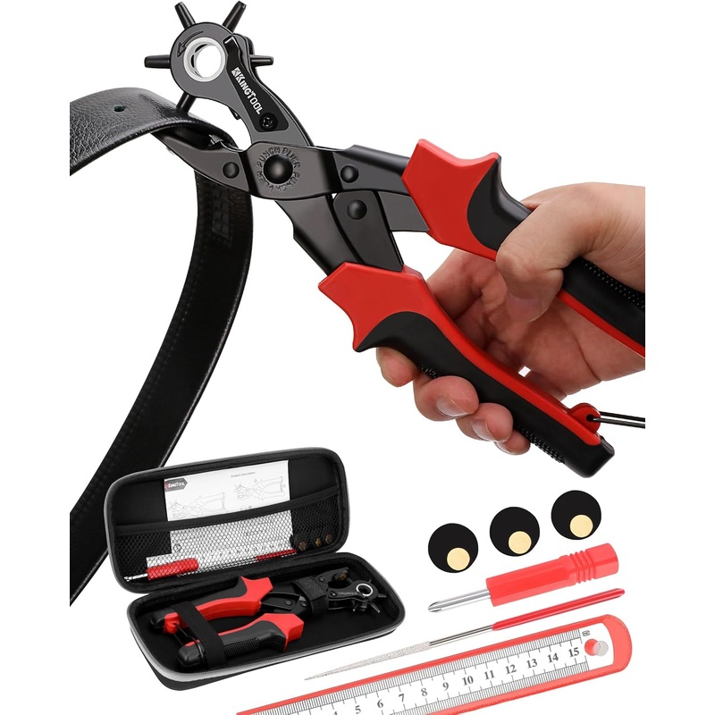 Heavy Duty Rotary Leather Hole Punch Set with 3 Spare Punch Plates for DIY Craft Enthusiasts