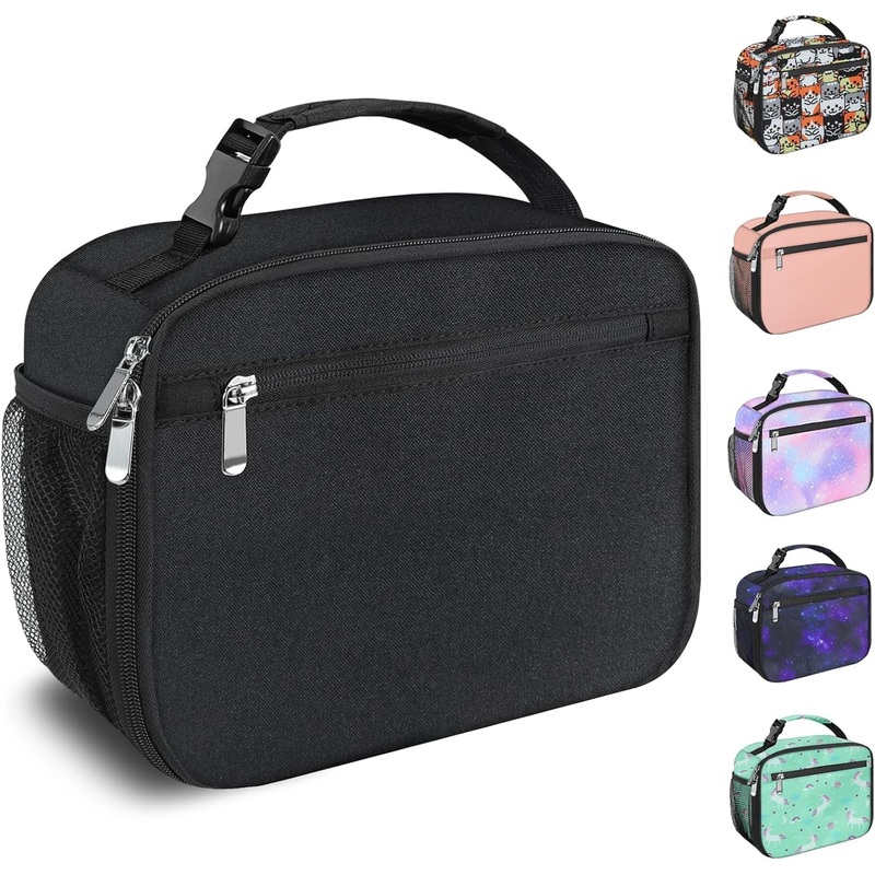 Insulated Lunch Bag for Kids, Cooler Lunch Tote Bag, Black