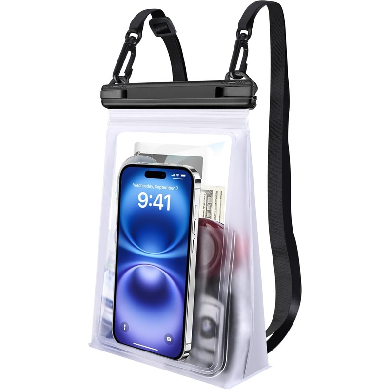 IPX8 Certified Floating Waterproof Phone Bag with Sealing Strip & Adjustable Lanyard, White