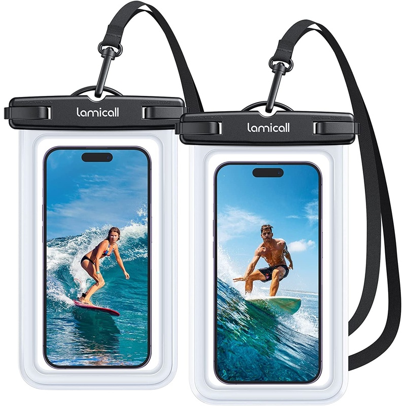 IPX8-Rated Waterproof Phone Pouch with Heavy-Duty Lanyard, Universal, 2 Pack