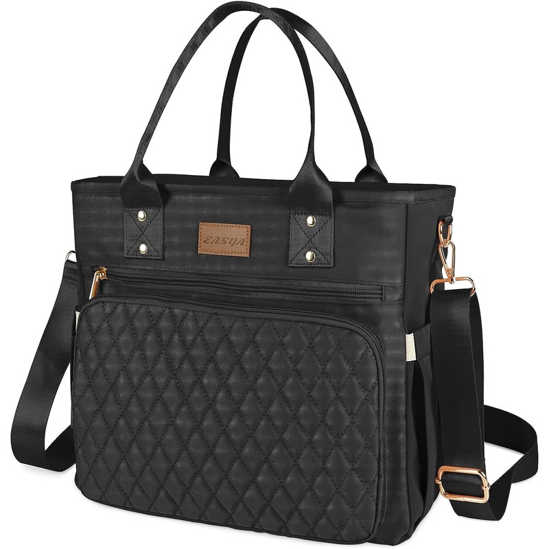 Nylon Thermal Lunch Box, Cooler Lunch Tote Bag with Storage Pocket, Black