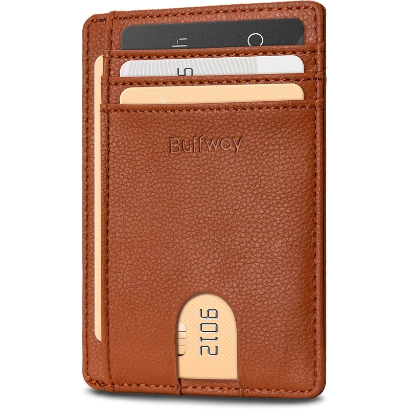Slim Front Pocket Wallets Minimalist Leather Card Holder - Lichee Light Brown