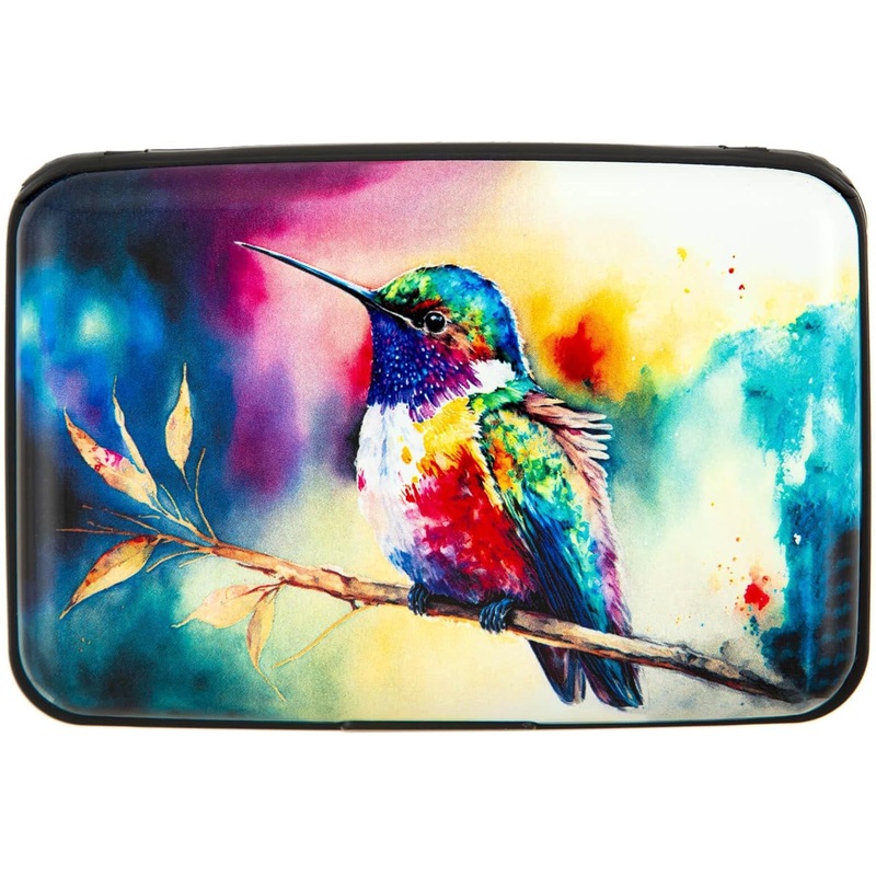 Small Business Aluminum Wallet Card Case - Watercolor Hummingbird