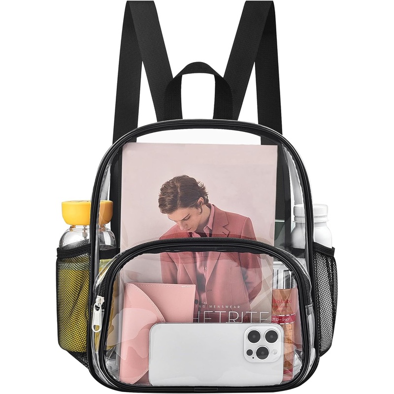 Stadium Approved Fashion Clear Backpack with Front Pocket for Concert & Sport Events, Black
