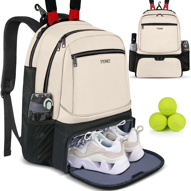 Tennis Backpack, Holds 2 Rackets with Insulated Pocket Ventilated Shoe Compartment, Unisex