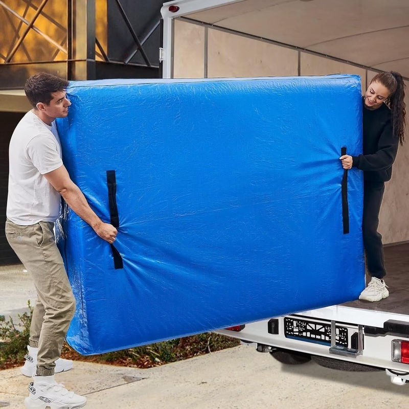 Waterproof Mattress Bags for Moving with 8 Handles & Double Zipper, Large, Blue