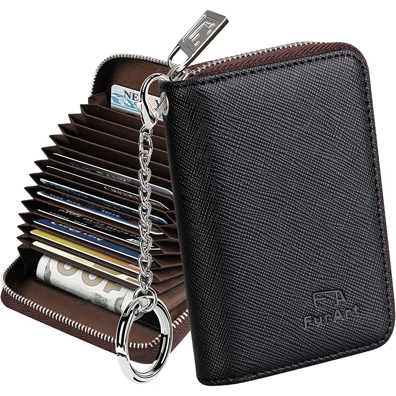 Zipper Card Cases Holder for Women KeyChain Wallet - Black