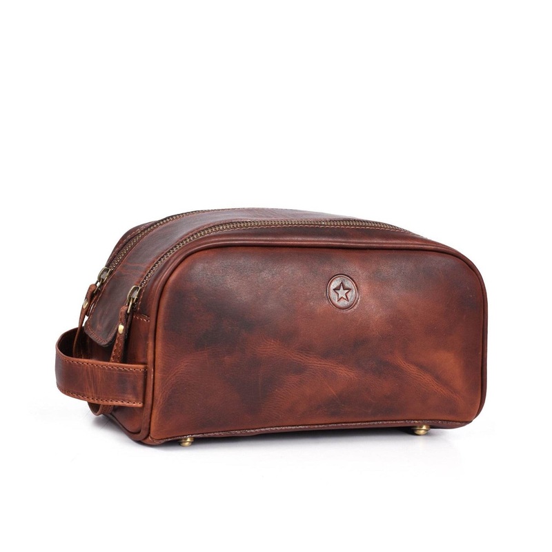 Aaron Leather Goods Omaha Leather Toiletry Bag - Brown