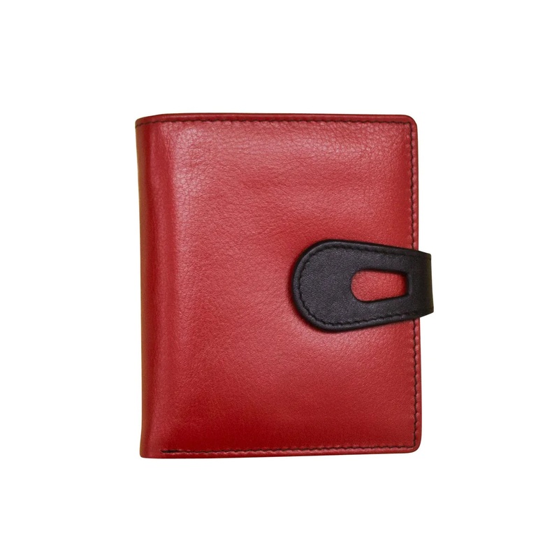ILI New York Leather Small Tab Wallet - Red/Black