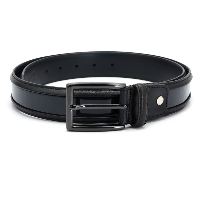 Casual Patent Plain Leather Mens Belt - Black