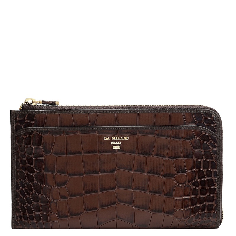 Croco Leather Multi Pouch - Brown