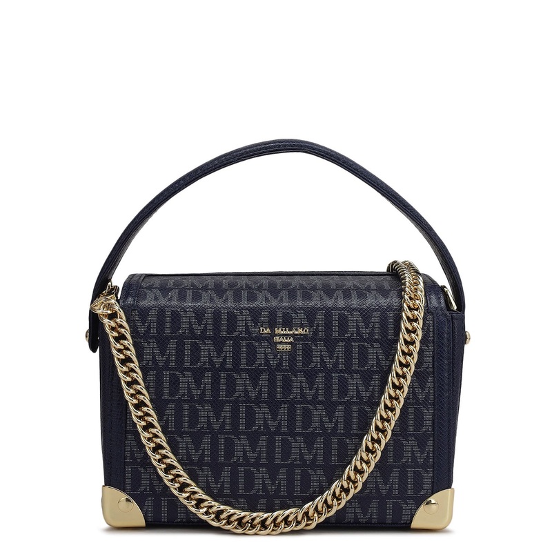 Small Monogram Leather Satchel - Ink Blue