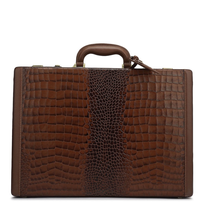 Croco Franzy Leather Brief Case - Date