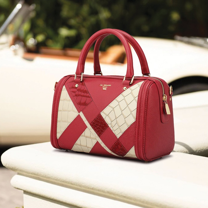 Small Croco Franzy Leather Satchel - Plumberry & Frost