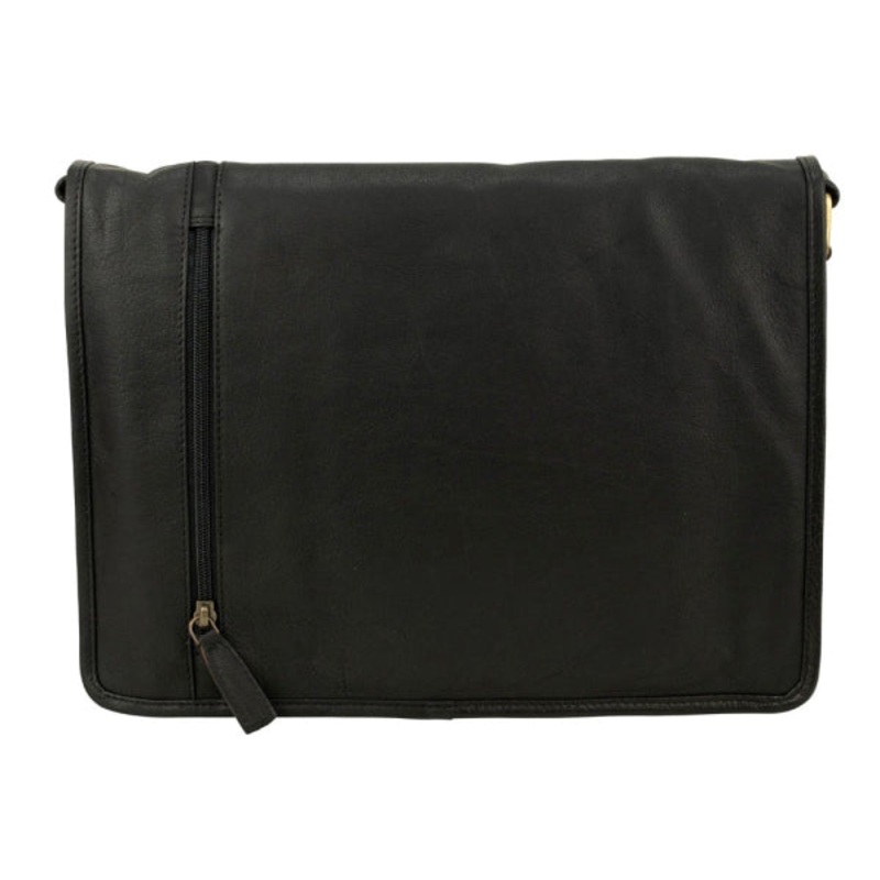 Franco Bonini - 15-0017 Leather flap Messenger business bag- Black