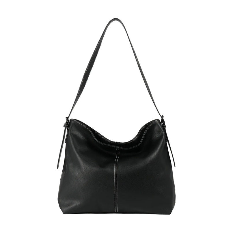 Verona - VTB-0015 2 Strap leather tote zip top - Black