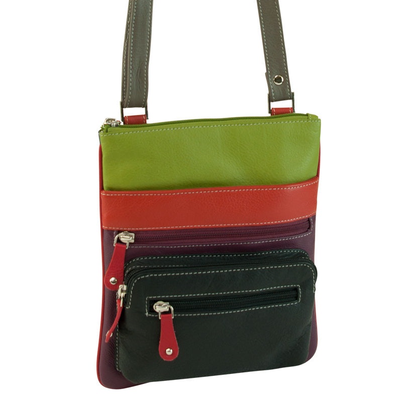 Franco Bonini - Small Leather Shoulder Bag with Front Pocket - Black/Multi
