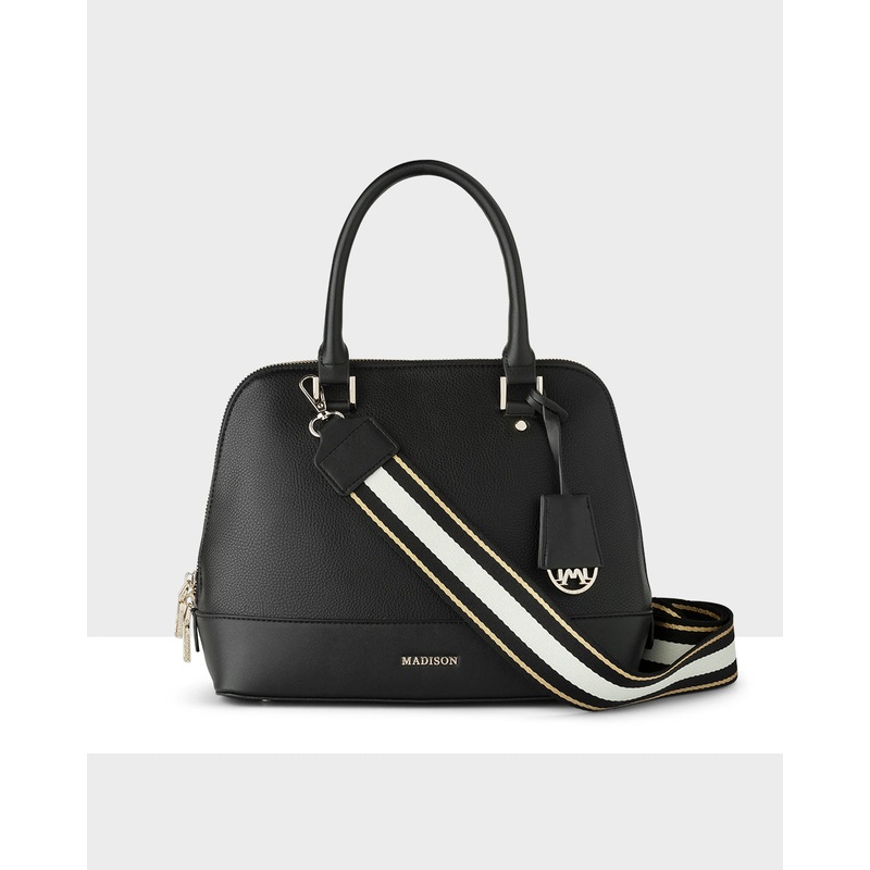 Grace Medium Dome Satchel Bag + Metallic Stripe Bag Strap