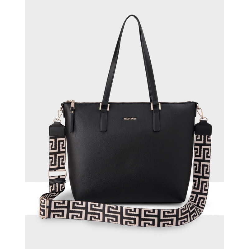 Inga Large Zip Top Tote Bag With Laptop Pocket + Graphic Bag Strap
