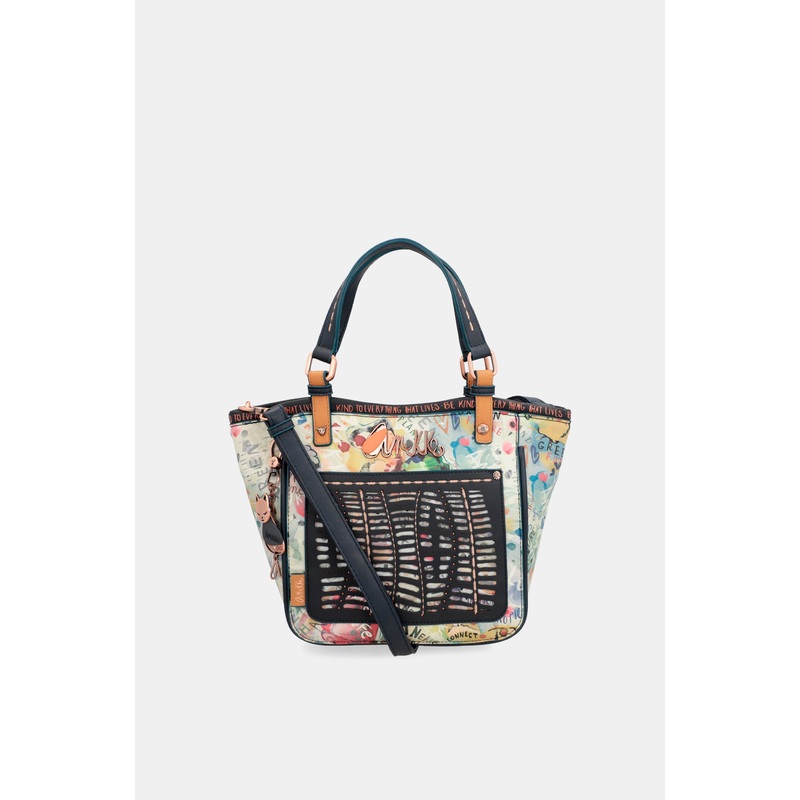 Nature Pachamama navy blue printed tote bag