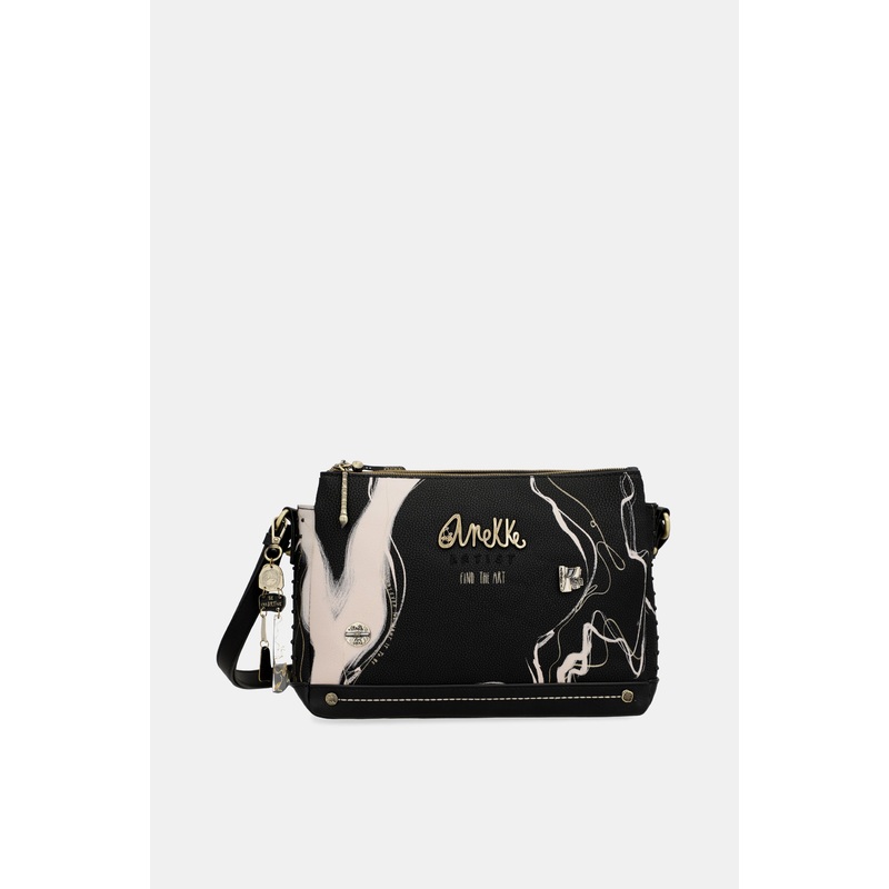Nature Shod black 3 compartment shoulder bag