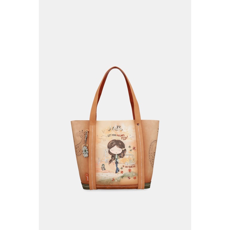 Peace & Love camel shopping bag