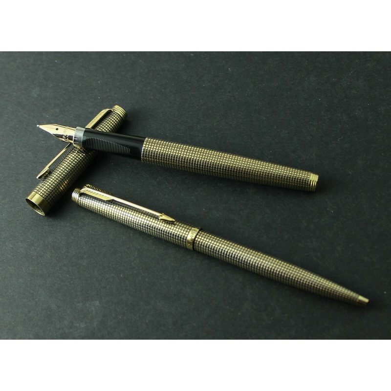 Parker Vintage 75 Flattop Vermeil Cisele Fountain Pen & Ballpoint Set