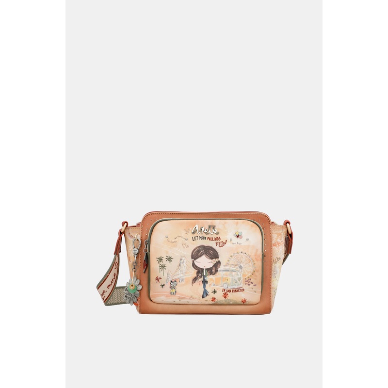 Peace & Love camel rectangular crossbody bag
