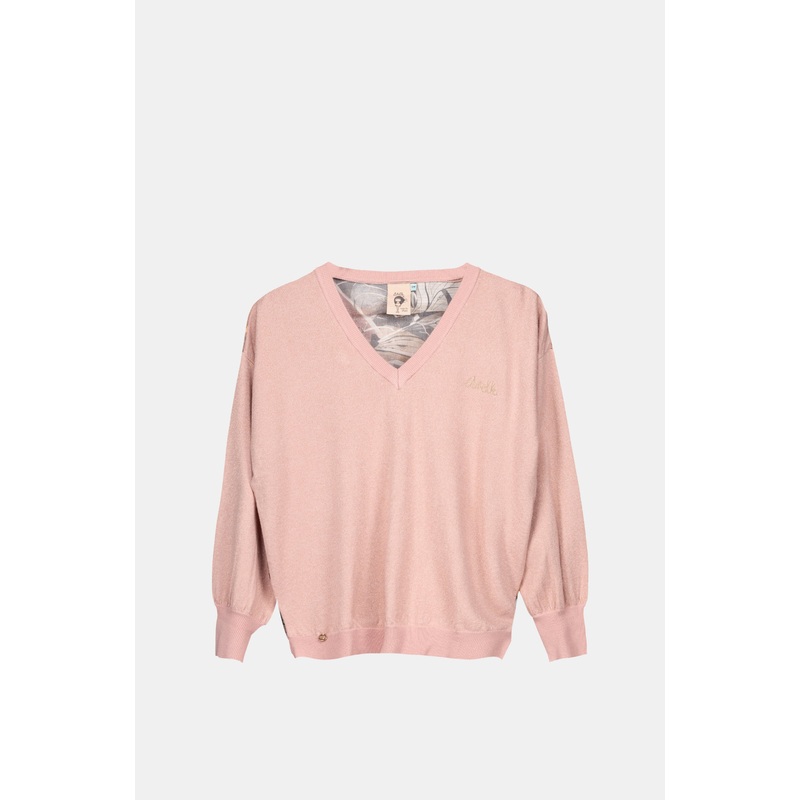 Pink sweater with printed back