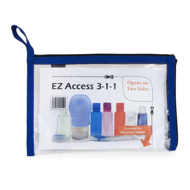 Heavy Gauge 3-1-1 Clear Plastic TSA Travel Kit - Blue Trim