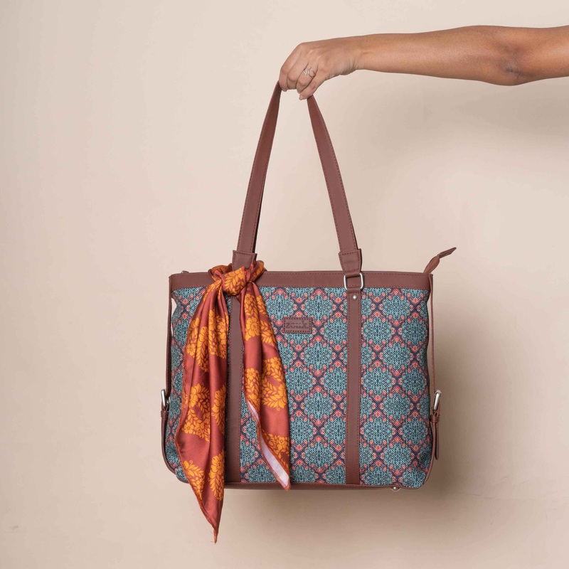 Kolkata Nouveau and Lalgarh Paisley - Office Bag & Square Scarves Combo
