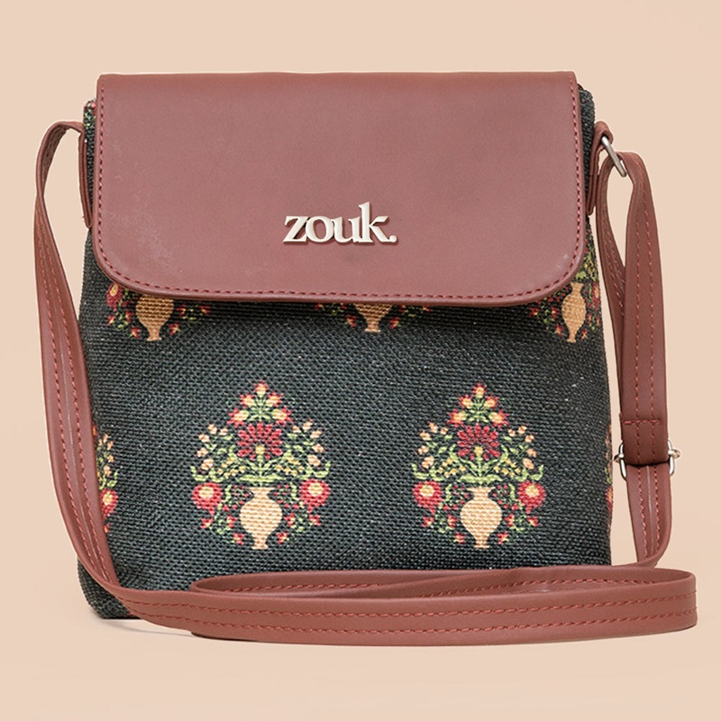 Royal Green Mogra Print Flap Sling Bag