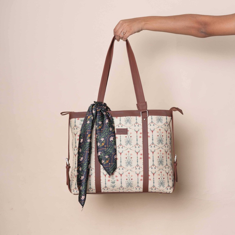 Taj Nakashi & Rajkot Blossom - Office Bag & Square Scarves Combo